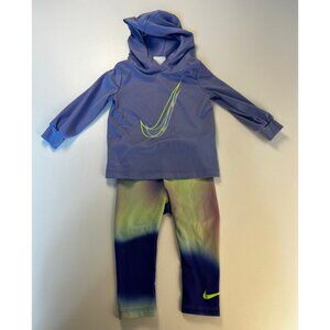 Nike Kids 12M Dri Fit Hoodie & Leggings Set Purple Green Activewear Outfit